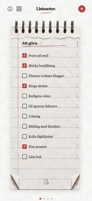 Listmeters riktiga webbapp med spiralbundet papper och en att göra-lista