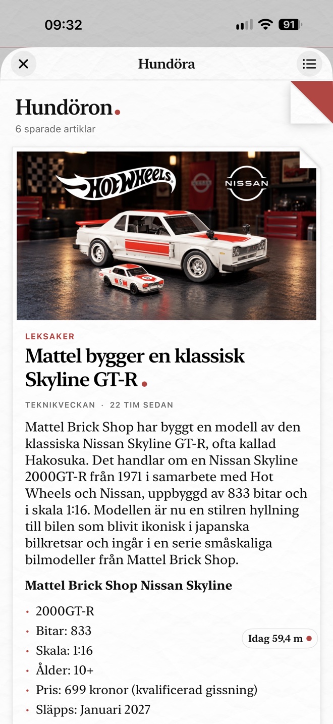 En sparad artikel i Hundöron, med formaterad text och vikt pappershörn